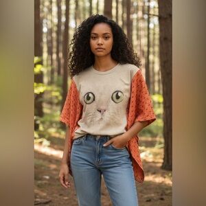 KITTY MOUNTAIN T Poncho Kantha  Pockets Handmade One Of a Kind Upcycled Boho